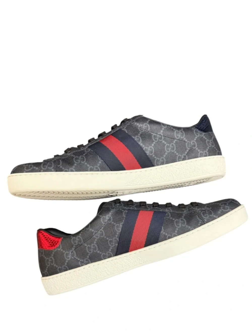 GUCCI - BLACK GREY COATED CANVAS LEATHER “ACE GG SUPREME” SNEAKERS